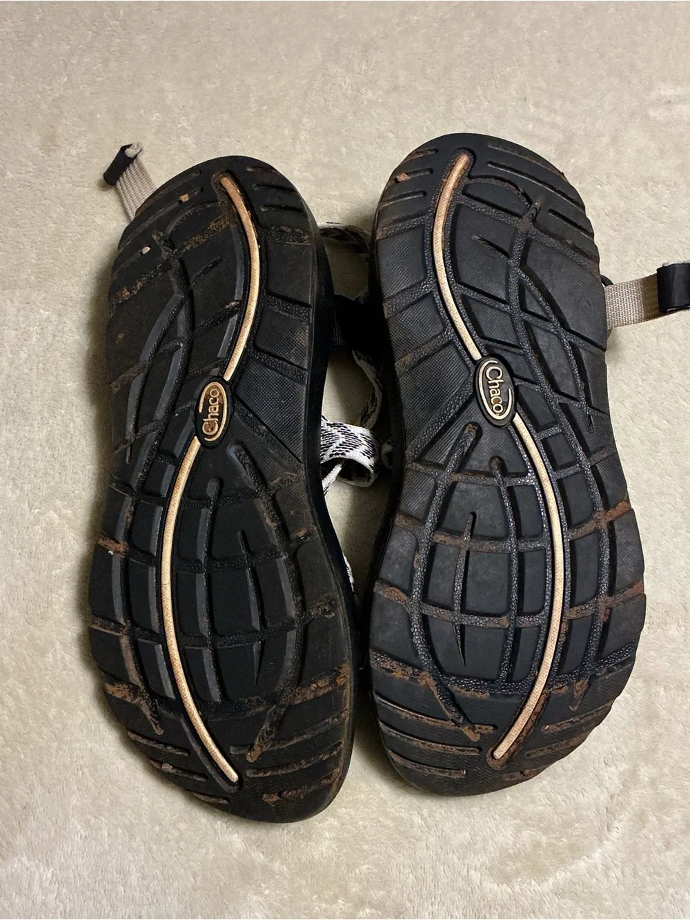 Chaco Black Sandals with Chevron Beige Straps